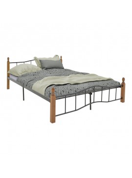 Intrahome Κρεβάτι διπλό Faryn Intrahome ξύλο σε καρυδί απόχρωση-μαύρο μέταλλο 150x190εκ | SKU: INTRAPA-441111110