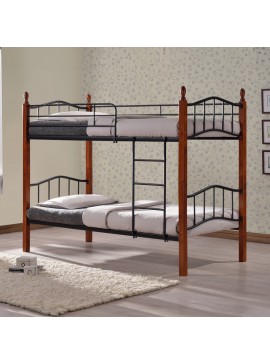 Κουκέτα Faryn pakoworld ξύλο σε καρυδί απόχρωση-μαύρο μέταλλο 90x190εκ