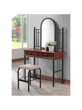 Τουαλέτα κρεβατοκάμαρας με σκαμπό Tressa pakoworld ξύλο σε καρυδί απόχρωση-μαύρο μέταλλο