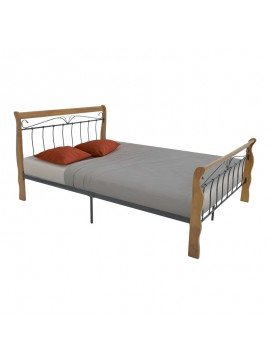 Κρεβάτι Verpen pakoworld ξύλο σε καρυδί απόχρωση-μαύρο μέταλλο 150x200εκ