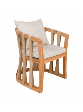 Πολυθρόνα Morani pakoworld σκελετός teak ξύλο και ύφασμα σε φυσική απόχρωση 58x66x75εκ