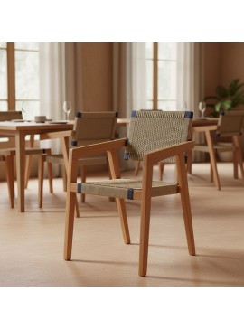 Πολυθρόνα Lole Intrahome σκελετός teak ξύλο σε φυσική απόχρωση και κρεμ-μαύρο pe σχοινί 57x60x85εκ INTRAPA-444111116