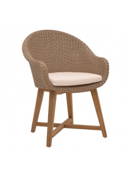 Πολυθρόνα Solso pakoworld σκελετός αλουμινίου με teak πόδι σε φυσική απόχρωση και pe rattan 62x58x78εκ