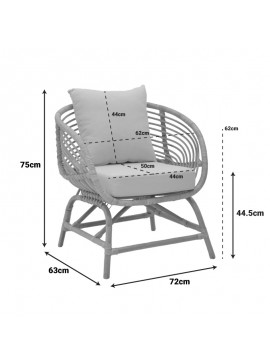 Πολυθρόνα Ryno Intrahome φυσικό rattan-λευκό μαξιλάρι 72x63x75εκ INTRAPA-446111122