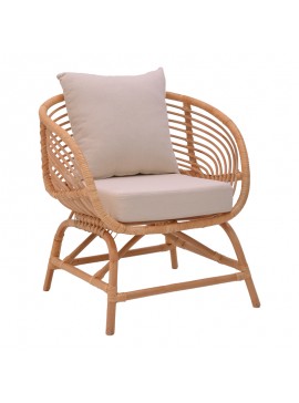 Πολυθρόνα Caxen pakoworld φυσικό rattan-λευκό μαξιλάρι 72x63x75εκ