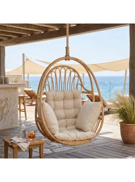 Κρεμαστή κούνια Maon Intrahome φυσικό rattan-κρεμ μαξιλάρι 80x59x105εκ INTRAPA-446111133