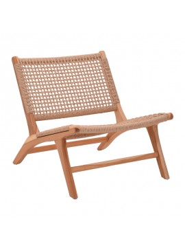 Πολυθρόνα Beatrice pakoworld σκελετός teak ξύλο με pe σχοινί σε φυσική απόχρωση 65x78x68εκ