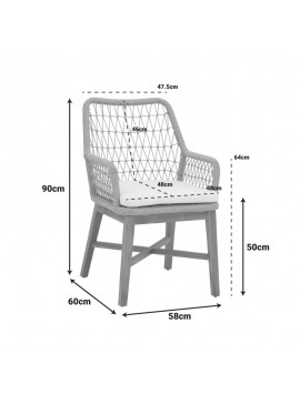 Πολυθρόνα Fxel Intrahome teak ξύλο και συνθετικό σχοινί σε φυσική-μαύρη απόχρωση με μαξιλάρι 58x60x90εκ INTRAPA-454111116