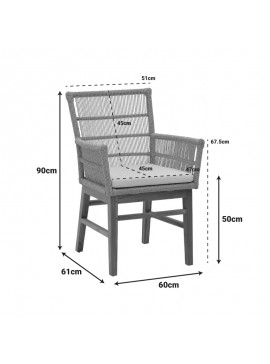 Πολυθρόνα Ryor Intrahome teak ξύλο και συνθετικό σχοινί σε φυσική-μαύρη απόχρωση με μαξιλάρι 60x61x90εκ INTRAPA-454111118