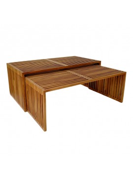 Τραπέζι Tinnie pakoworld σετ 2τεμ teak ξύλο σε φυσική απόχρωση