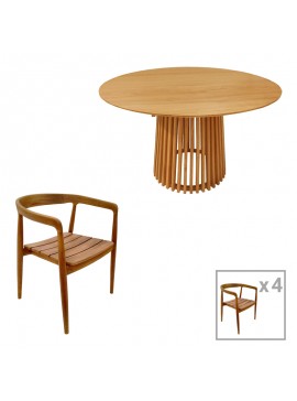 Τραπεζαρία 5τεμ Noody-Kenda I pakoworld teak ξύλο σε φυσική απόχρωση Φ120x75