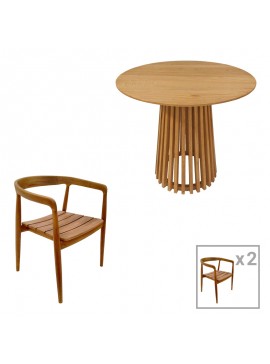 Intrahome Τραπεζαρία 3τεμ Noody-Kenda Intrahome teak ξύλο σε φυσική απόχρωση Φ80x75 | SKU: INTRAPA-454111154