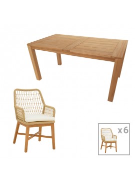 Intrahome Τραπεζαρία 7τεμ Elaiza-Pablo Intrahome teak ξύλο σε φυσική-μπεζ απόχρωση 160x90x76εκ | SKU: INTRAPA-454111155