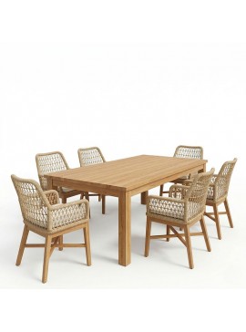 Τραπεζαρία 7τεμ Fxel-Raun Intrahome teak ξύλο σε φυσική-μπεζ απόχρωση 220x90x75εκ INTRAPA-454111156
