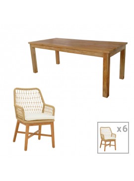 Intrahome Τραπεζαρία 7τεμ Elaiza-Wooly Intrahome teak ξύλο σε φυσική-μπεζ απόχρωση 220x90x75εκ | SKU: INTRAPA-454111156