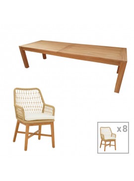 Intrahome Τραπεζαρία 9τεμ Elaiza-Pablo Intrahome teak ξύλο σε φυσική-μπεζ απόχρωση 240x100x76εκ | SKU: INTRAPA-454111158