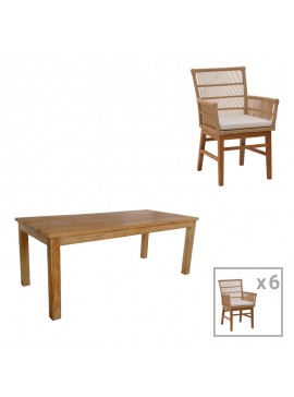 Intrahome Τραπεζαρία Inca-Wooly Intrahome σετ 7τεμ σε φυσική-μπεζ απόχρωση 220x90x75εκ | SKU: INTRAPA-454111165