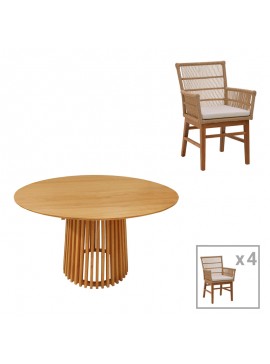 Intrahome Τραπεζαρία Inca-Kenda Intrahome σετ 5τεμ σε φυσική-μπεζ απόχρωση Φ120x75εκ | SKU: INTRAPA-454111168