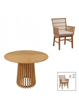 Τραπεζαρία Inca-Kenda I pakoworld σετ 3τεμ σε φυσική-μπεζ απόχρωση Φ80x75εκ