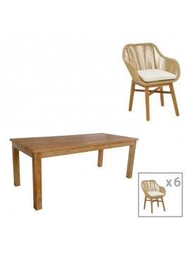Intrahome Τραπεζαρία Kalie-Wooly Intrahome σετ 7τεμ σε φυσική-μπεζ απόχρωση 220x90x75εκ | SKU: INTRAPA-454111174