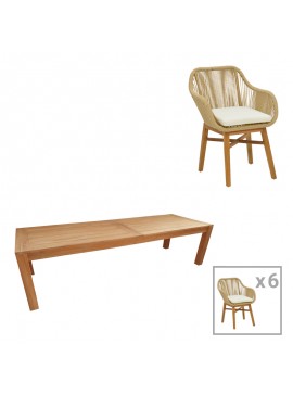 Intrahome Τραπεζαρία Kalie-Pablo Intrahome σετ 7τεμ σε φυσική-μπεζ απόχρωση 240x100x76εκ | SKU: INTRAPA-454111175