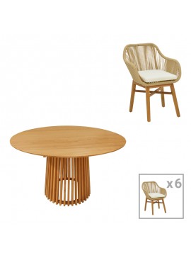 Intrahome Τραπεζαρία Kalie-Kenda Intrahome σετ 7τεμ σε φυσική-μπεζ απόχρωση Φ120x75εκ | SKU: INTRAPA-454111176