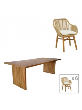 Intrahome Τραπεζαρία Kalie-Zibra Intrahome σετ 7τεμ σε φυσική-μπεζ απόχρωση 220x100x75εκ | SKU: INTRAPA-454111178