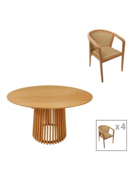 Intrahome Τραπεζαρία Granny-Kenda Intrahome σετ 5τεμ σε φυσική-μπεζ απόχρωση Φ120x75εκ | SKU: INTRAPA-454111184