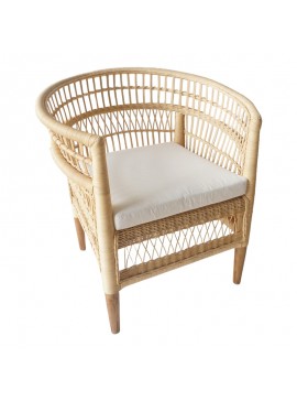 Πολυθρόνα Necorian paakoworld teak ξύλο με pe rattan σε φυσική απόχρωση και λευκό μαξιλάρι 80x70x87εκ