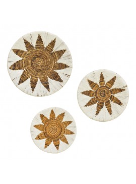 Διακοσμητικό τοίχου Circy Inart σετ 3 τεμ ψάθα σε λευκή-μπεζ απόχρωση