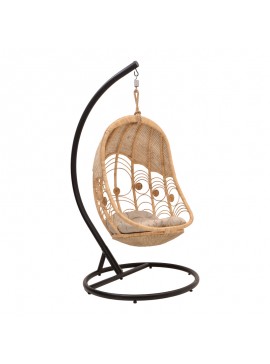 Κούνια Kuos Intrahome rattan φυσική απόχρωση -μαύρο μέταλλο-μπεζ μαξιλάρι 82x82x200εκ INTRAPA-455111118