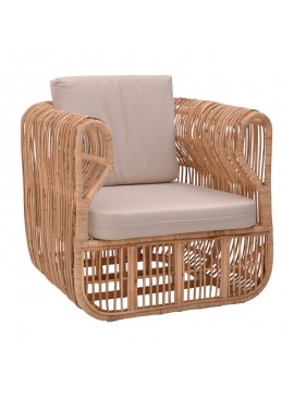 Intrahome Πολυθρόνα Fajole Intrahome rattan σε φυσική απόχρωση με μπεζ μαξιλάρι 86x86x66εκ | SKU: INTRAPA-455111119