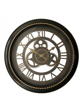 Ρολόι τοίχου Ferm Inart σε μαύρη αντικέ και χρυσή απόχρωση Φ61x6εκ