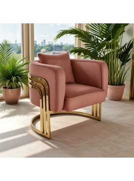 Πολυθρόνα Roblu pakoworld χρυσό μέταλλο και βελούδο σε απόχρωση σάπιο μήλο 72x77.4x70εκ