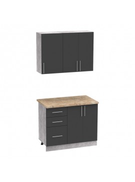 Σύνθεση κουζίνας Festa I pakoworld μελαμίνη σε ανθρακί και πάγκο σε sonoma απόχρωση 100x60x85εκ