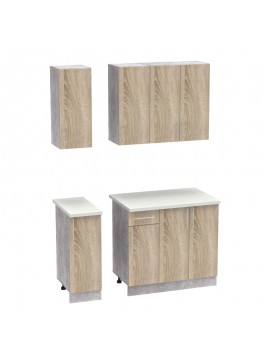 Σύνθεση κουζίνας Festa II pakoworld μελαμίνη σε sonoma απόχρωση και πάγκο σε ανοιχτό γκρι 120x60x85εκ