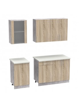 Σύνθεση κουζίνας Festa IV pakoworld μελαμίνη σε sonoma απόχρωση και πάγκο σε ανοιχτό γκρι 160x60x85εκ