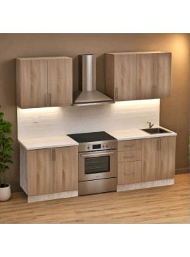 Σύνθεση κουζίνας Nuon V Intrahome μελαμίνη σε sonoma απόχρωση και πάγκο σε ανοιχτό γκρι 180x60x85εκ INTRAPA-472111126