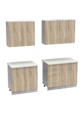 Σύνθεση κουζίνας Festa V pakoworld μελαμίνη σε sonoma απόχρωση και πάγκο σε ανοιχτό γκρι 180x60x85εκ