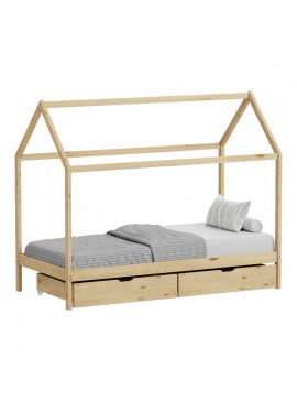 Παιδικό κρεβάτι Mellin τ. Montessori με 2 συρτάρια pakoworld ξύλο πεύκου σε φυσική απόχρωση 90x190εκ