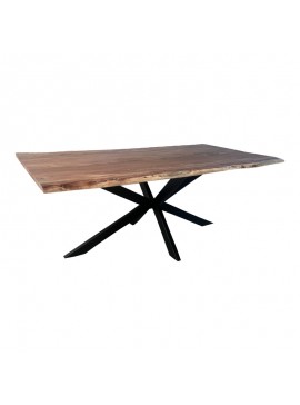 Τραπέζι Lenoua pakoworld μασίφ ξύλο ακακίας πάχους 3.7-4εκ σε φυσική απόχρωση με μαύρα μεταλλικά πόδια 200x100x76εκ
