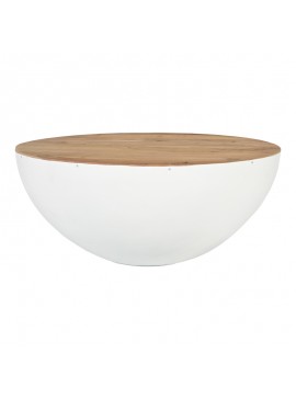 Τραπέζι σαλονιού Coffelty Inart μασίφ ξύλο ακακίας - λευκό μέταλλο Φ90x40εκ