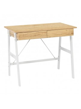 Intrahome Γραφείο εργασίας Lione Intrahome με συρτάρια σε oak απόχρωση με πόδι λευκό μέταλλο 90x50x75εκ | SKU: INTRAPA-486111119
