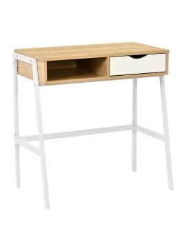 Γραφείο εργασίας Rezio pakoworld με ράφι και συρτάρι σε oak-λευκή απόχρωση με λευκό μεταλλικό σκελετό 75x45x76εκ