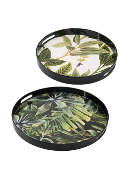 Artekko Leafs Δίσκος Πλαστικός Μάυρο/Πράσινο Σετ/2 (37.5x37.5x4.5)cm Artekko 48619