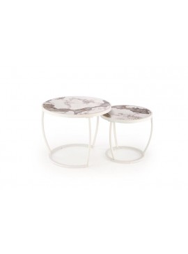 INES  set of two coffee tables, beige marble / white DIOMMI-60-29298