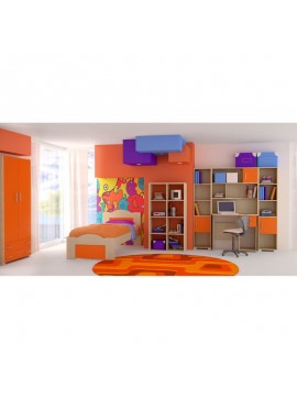 SARRIS  Παιδικό δωμάτιο "ΚΥΜΑ" σετ 7 τμχ σε χρώμα δρυς-πορτοκαλί SET KYMA-PORTOKALI