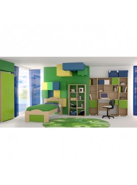 Παιδικό δωμάτιο "ΚΥΜΑ" σετ 7 τμχ σε χρώμα δρυς-λαχανί  SET KYMA-LAXANI