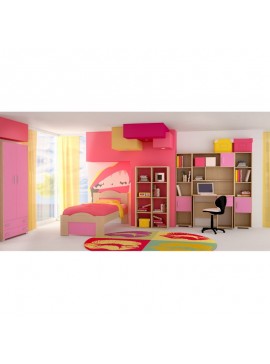 Παιδικό δωμάτιο "ΚΥΜΑ" σετ 7 τμχ σε χρώμα δρυς-ροζ  SET KYMA-ROZ
