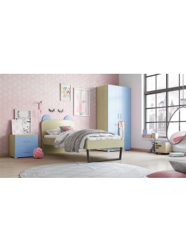 Παιδικό δωμάτιο "ΚΟΡΩΝΑ" σετ 3 τμχ. σε χρώμα δρυς-μπλε  SET KORONA-MPLE